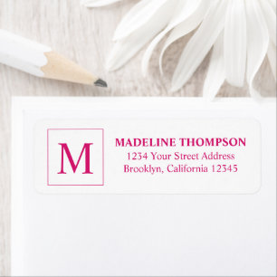Simple Pink Magenta Square Border Monogram Return Address Label