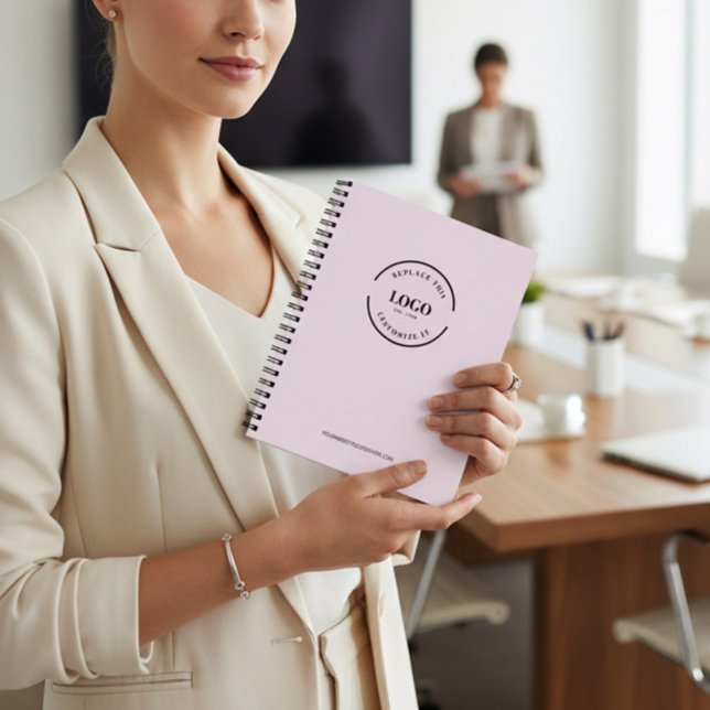 Simple Pink Minimalist Custom Logo Branded Notebook (custom MODERN PINK BUSINESS NOTEBOOK WITH LOGO AND WEBSITE)