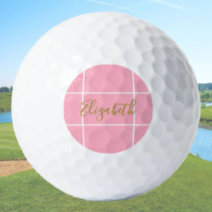 Simple pink minimalist custom name ladies golf balls