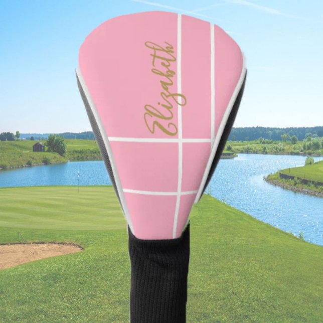 Simple pink minimalist custom name ladies  golf head cover (Creator Uploaded)