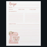Simple Pink Mixer Floral Cake Bakery Recipe Card<br><div class="desc">Cute kitchen stand mixer recipe page that coordinates with the stand mixer recipe binder.  Designed for you by Blackberry Boulevard.</div>