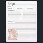 Simple Pink Mixer Floral Cake Bakery Recipe Card<br><div class="desc">Cute kitchen stand mixer recipe page that coordinates with the stand mixer recipe binder.  Designed for you by Blackberry Boulevard.</div>