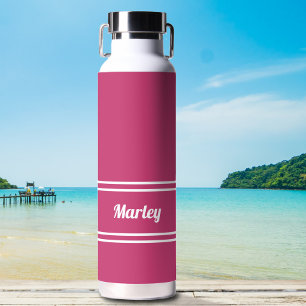 Simple Pink Modern Custom Name Stylish Colourful Water Bottle
