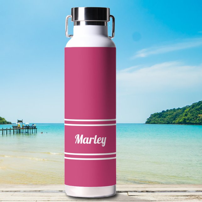 Simple Pink Modern Custom Name Stylish Colourful Water Bottle (Creator Uploaded)