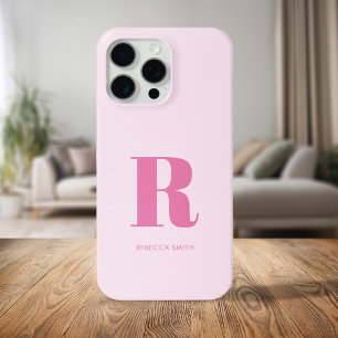Simple Pink Modern Monogram iPhone 15 Pro Max Case