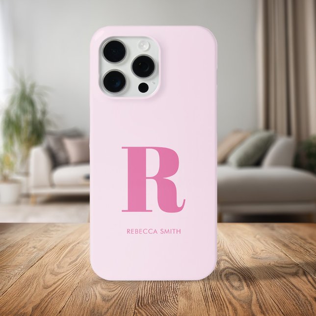 Simple Pink Modern Monogram Case-Mate iPhone Case (Creator Uploaded)