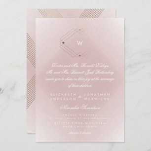 Simple Pink Modern Monogram Script Gold Invitation