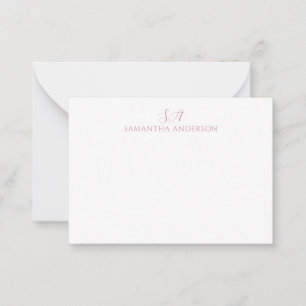 Simple Pink Monogram Flat Note Card