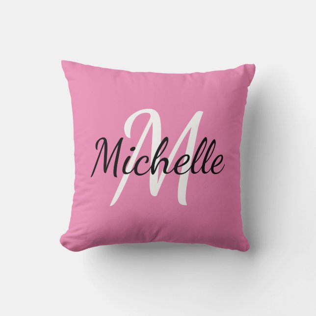 Simple Pink Monogrammed Cushion (Front)