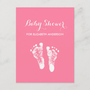 Simple Pink Newborn Footprints Girl Baby Shower Invitation