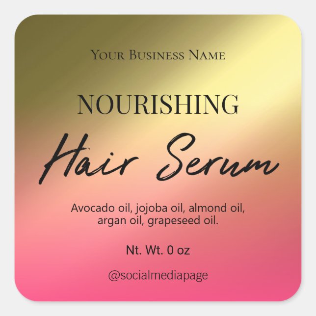 Simple Pink On Gold Hair Serum Labels (Front)