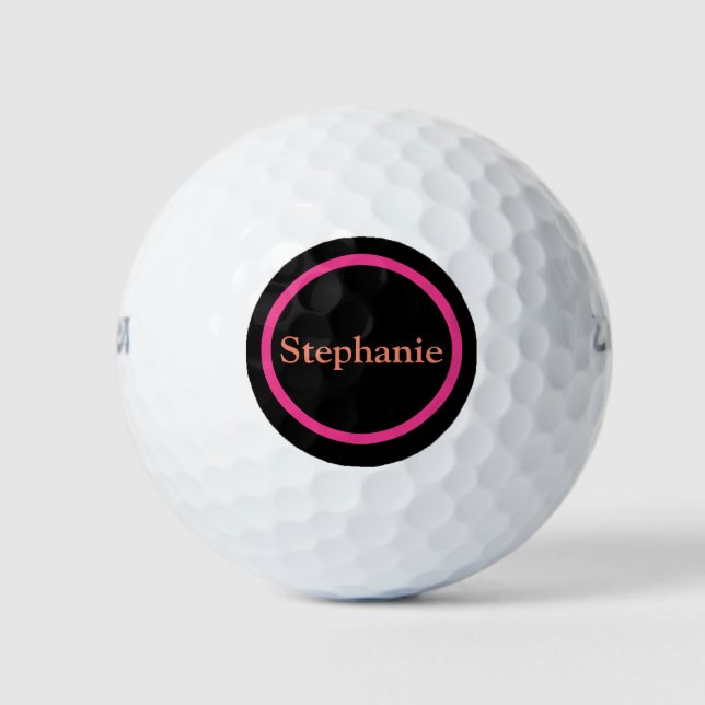 Simple Pink Orange Black Monogram Modern Stylish Golf Balls (Front)