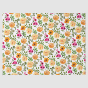 Simple Pink Orange Floral Birthday Party Tissue Paper