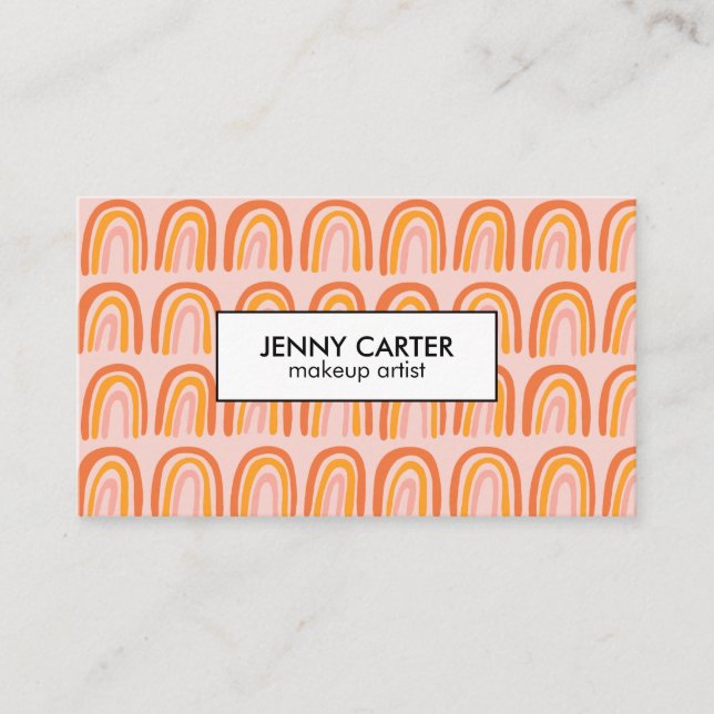 Simple Pink Orange Rainbows Pattern Business Card (Front)