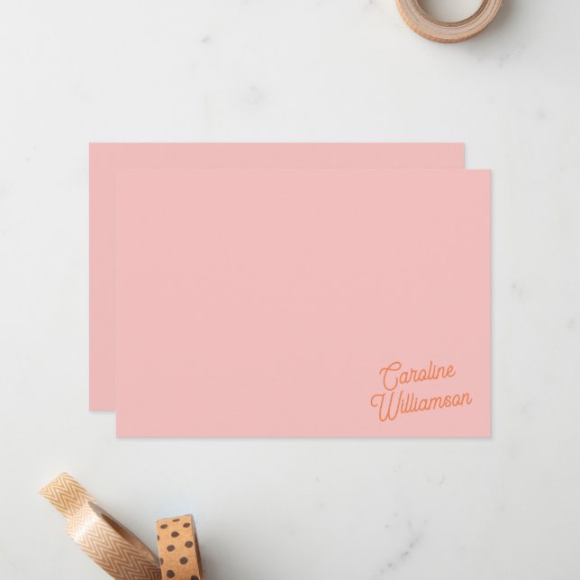 Simple Pink Orange Script Personalized Stationery  Card (Front/Back In Situ)