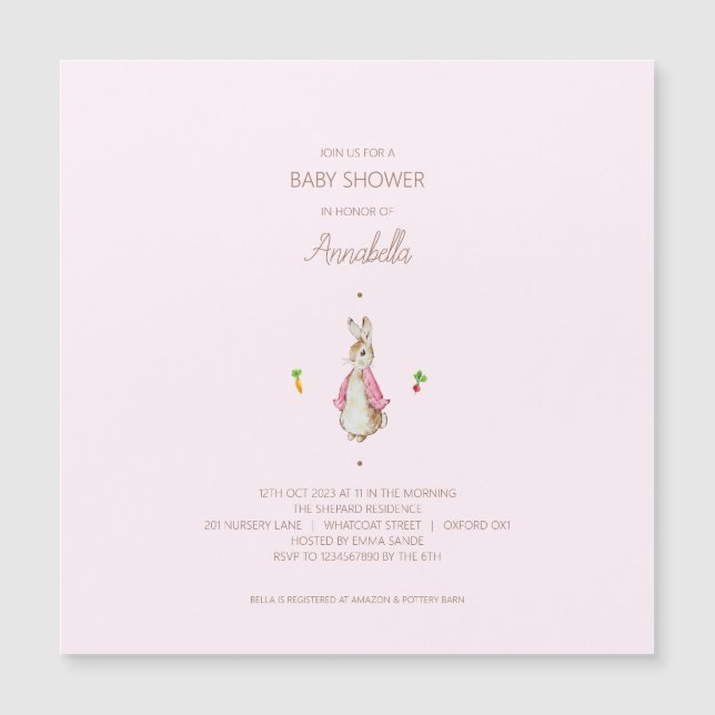 Simple Pink Peter the Rabbit Magnetic Invitation (Front)