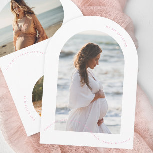 simple pink photo arch baby pregnancy announcement