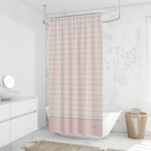Simple Pink Plaid Custom Name Farmhouse Shower Curtain