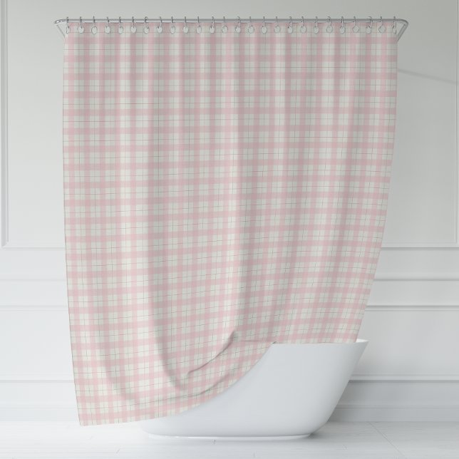 Simple Pink Plaid Farmhouse  Shower Curtain (Simple Pink Plaid Farmhouse Shower Curtain)
