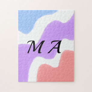 Simple pink purple watercolor add your monogram t jigsaw puzzle