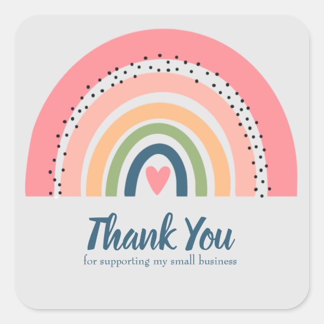 SIMPLE PINK RAINBOW BOHO DESIGN THANK YOU  SQUARE STICKER (Front)