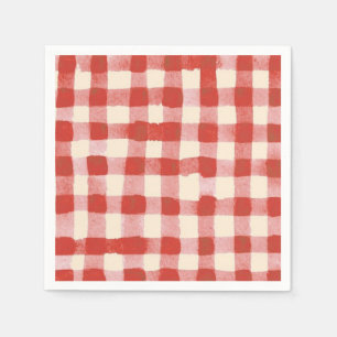 Simple Pink Red Watercolor Plaid Baby Shower Napkin