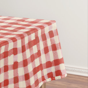 Simple Pink Red Watercolor Plaid Baby Shower Tablecloth