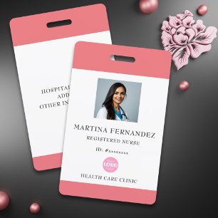 Simple Pink Registered Nurse Photo Id ID Badge