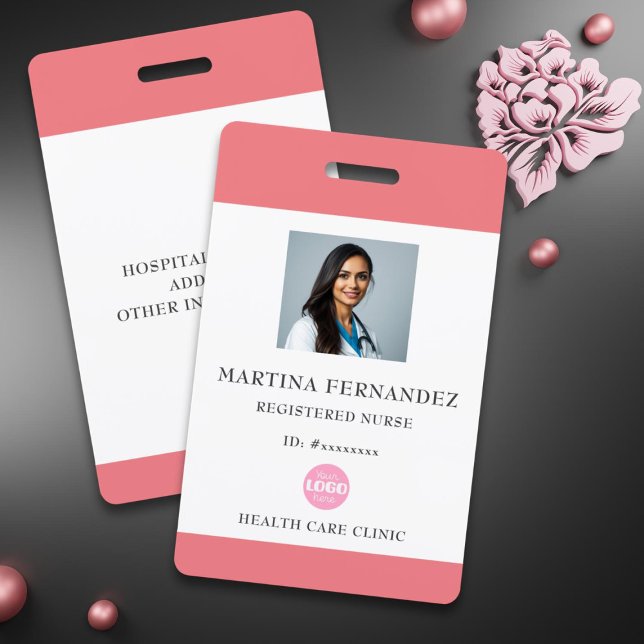 Simple Pink Registered Nurse Photo Id ID Badge (Creator Uploaded)