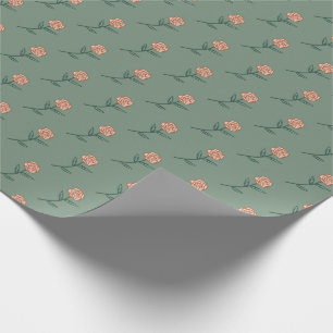 Simple Pink Roses Ditsy Floral Holiday Blue Gift Wrapping Paper