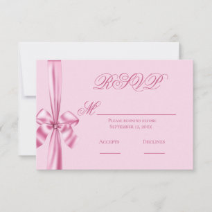  Simple Pink Satin Ribbon Wedding RSVP Card