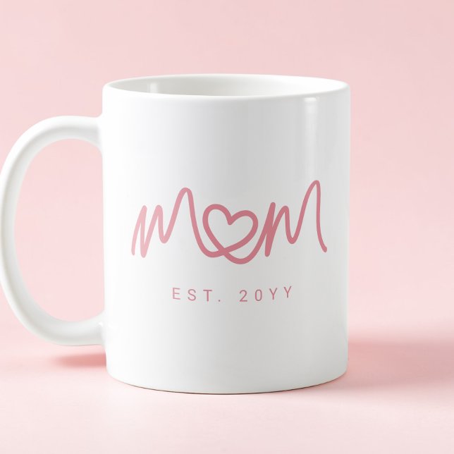 Simple Pink Script Heart Cute Mum Established Coffee Mug (Simple Pink Script Heart Cute Mom Established Coffee Mug)