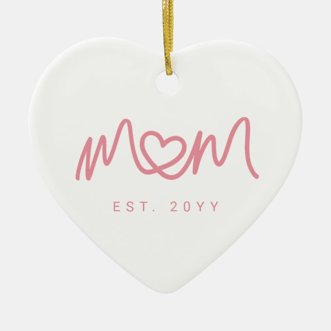 Simple Pink Script Heart Cute New Mum Established Ceramic Ornament (Front)