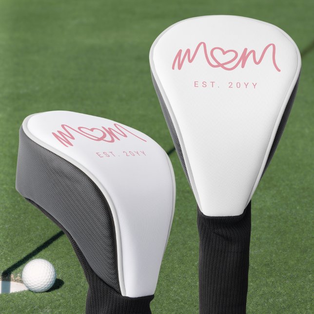Simple Pink Script Heart Est Year Mum Established Golf Head Cover (Simple Pink Script Heart Est Year Mom Established Golf Head Cover)