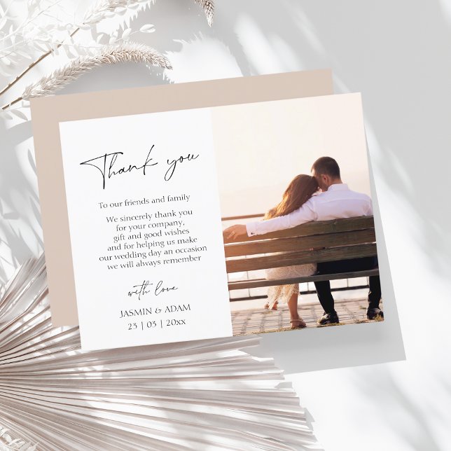 Simple Pink Script Photo Wedding Thank You Postcard (Simple Pink Script Photo Wedding Thank You Postcard)