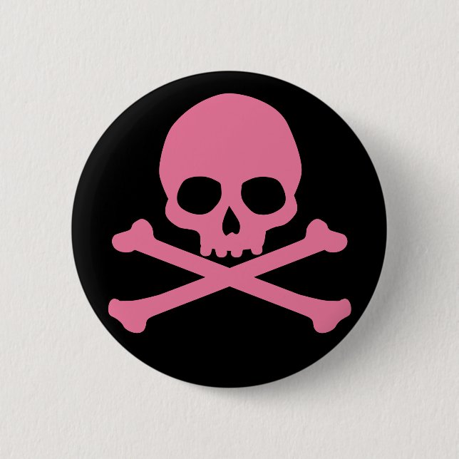 SImple Pink Skull and Crossbones 6 Cm Round Badge (Front)