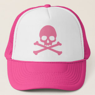 SImple Pink Skull and Crossbones Trucker Hat