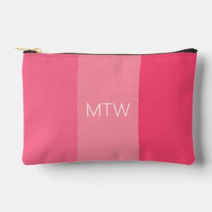 Simple Pink Stripes White Initials Monogram Accessory Pouch