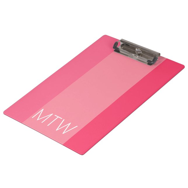 Simple Pink Stripes White Monogram Clipboard (Angled)
