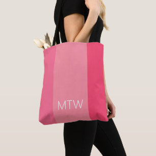 Simple Pink Stripes White Monogram Tote Bag