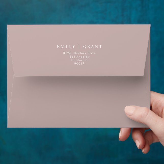 Simple Pink Taupe Text and White Modern Invitation Envelope (Hand)