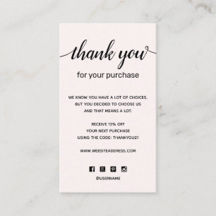 Simple Pink Thank you For your Purchase Business Card