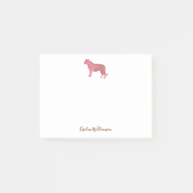 Simple Pink Tiger Script Personalised Stationery Post-it Notes (Front)