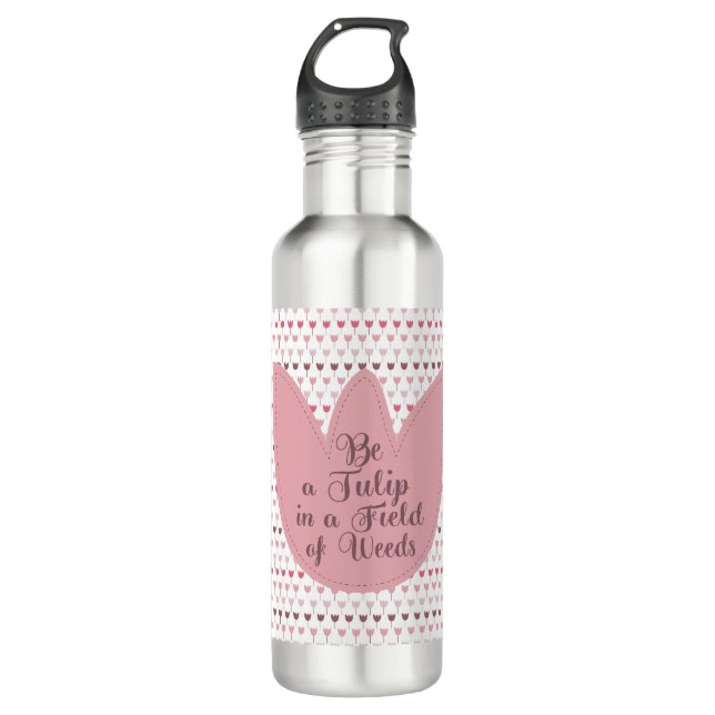 Simple Pink Tulip Pattern 710 Ml Water Bottle (Front)