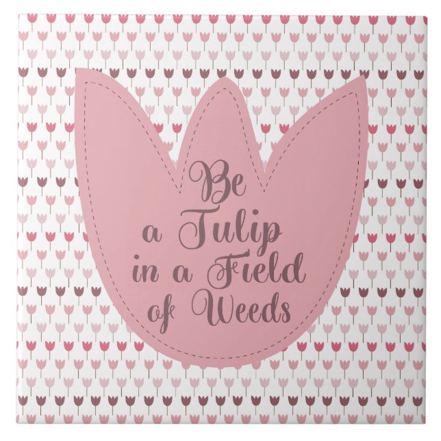 Simple Pink Tulip Pattern Ceramic Tile (Front)