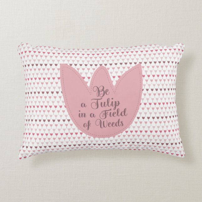 Simple Pink Tulip Pattern Decorative Cushion (Front)