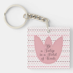 Simple Pink Tulip Pattern Key Ring