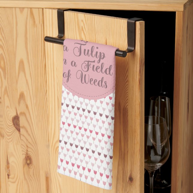 Simple Pink Tulip Pattern Tea Towel (Thirds Fold)