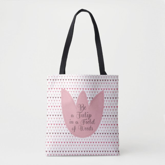 Simple Pink Tulip Pattern Tote Bag (Front)