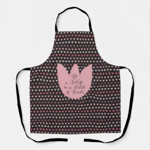 Simple Pink Tulip Pattern with dark background Apron